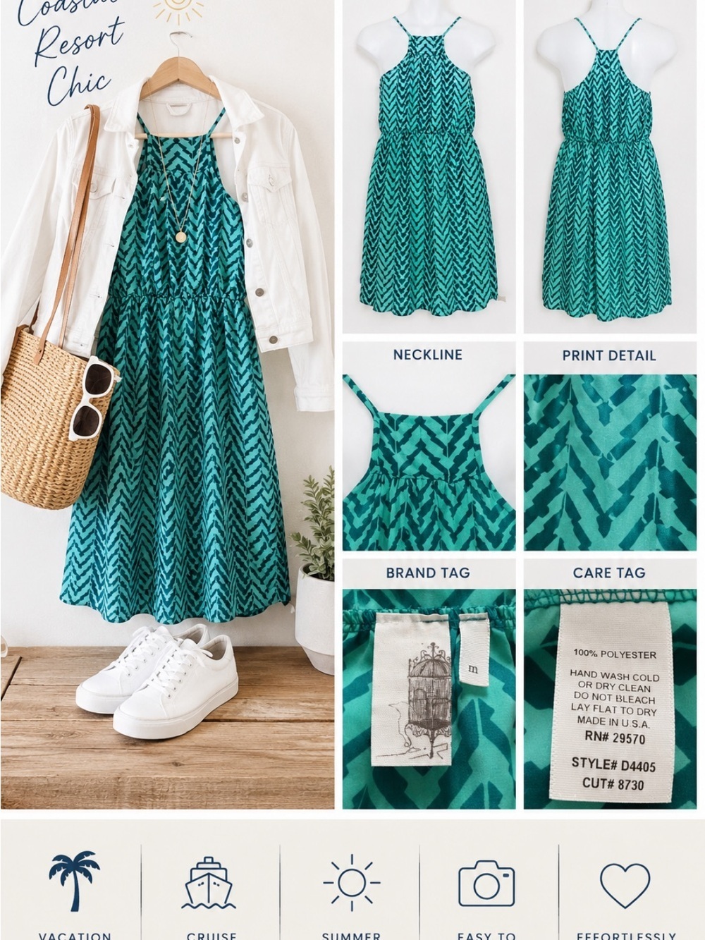 💚 Francesca’s Collection Teal Chevron Ruffle Front Sundress | Racerback | Sz M